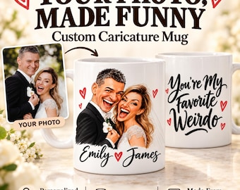 Custom Couple Caricature Mug Wrap PNG From Photo, Personalized Funny Portrait, 11oz 15oz Sublimation, Digital Download