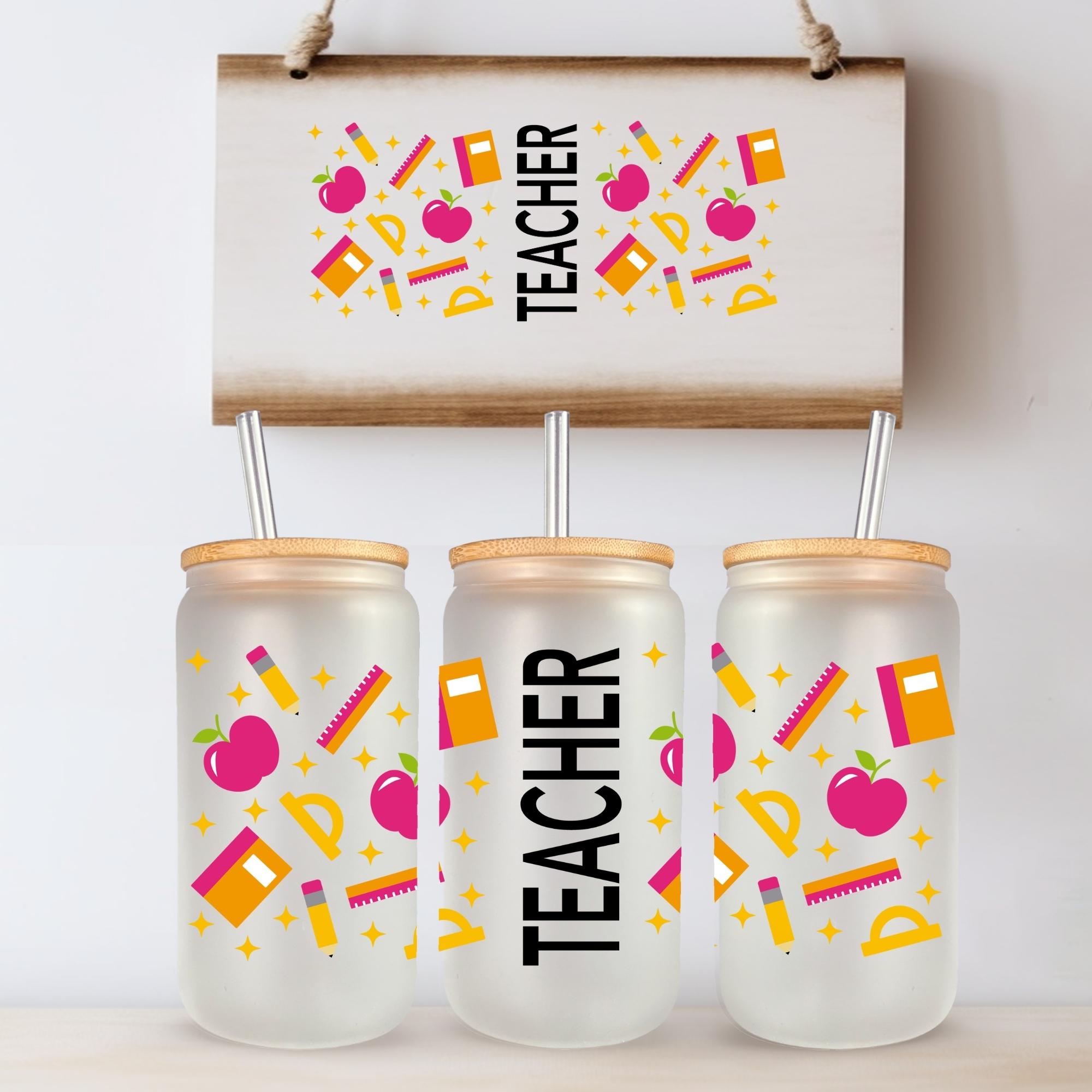 35+ Teacher Libbey Glass Can PNG Bundle, 16oz Teacher Glass Can Wrap ...