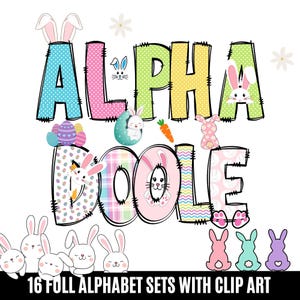 Easter Alphabet Doodle Letters PNG Bundle, Easter Bunny Alphabet, Easter sublimation Alpha Set, Easter letters, Alpha Bundle & Accessories