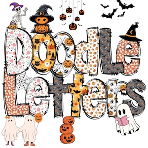 Happy Halloween doodle letters png Bundle, Halloween alphabet files, Halloween letters, Spooky Png, sublimate download, Doodle Set PNG