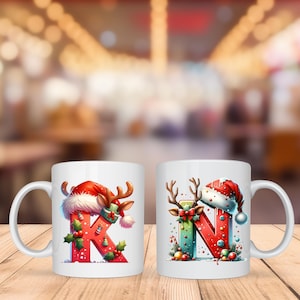 Diseños de tazas navideñas, paquete de garabatos alfabéticos, incluye letras de la A a la Z, perfecto para tazas de cualquier tamaño, letras navideñas, taza de café con envoltura de sublimación
