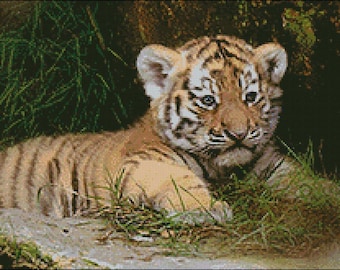 Tiger Cub Cross-Stitch Embroidery Pattern PDF Download