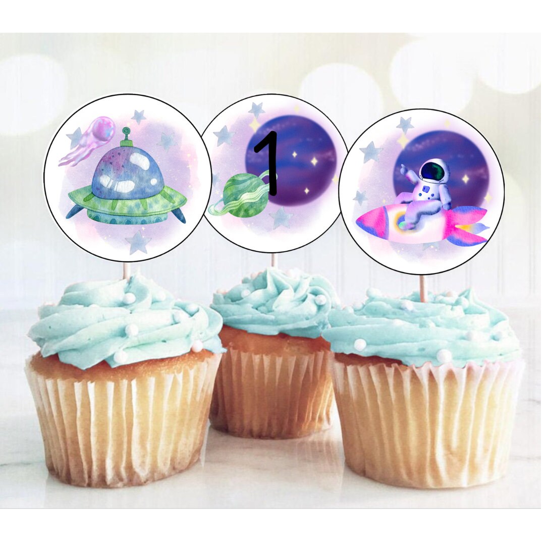 Outer Space Birthday Cupcake Toppers First Trip Around the Sun Etsy