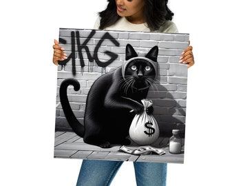 Black Cat Urban Art - Printed Matte Paper Poster ***For custom product or design message me***