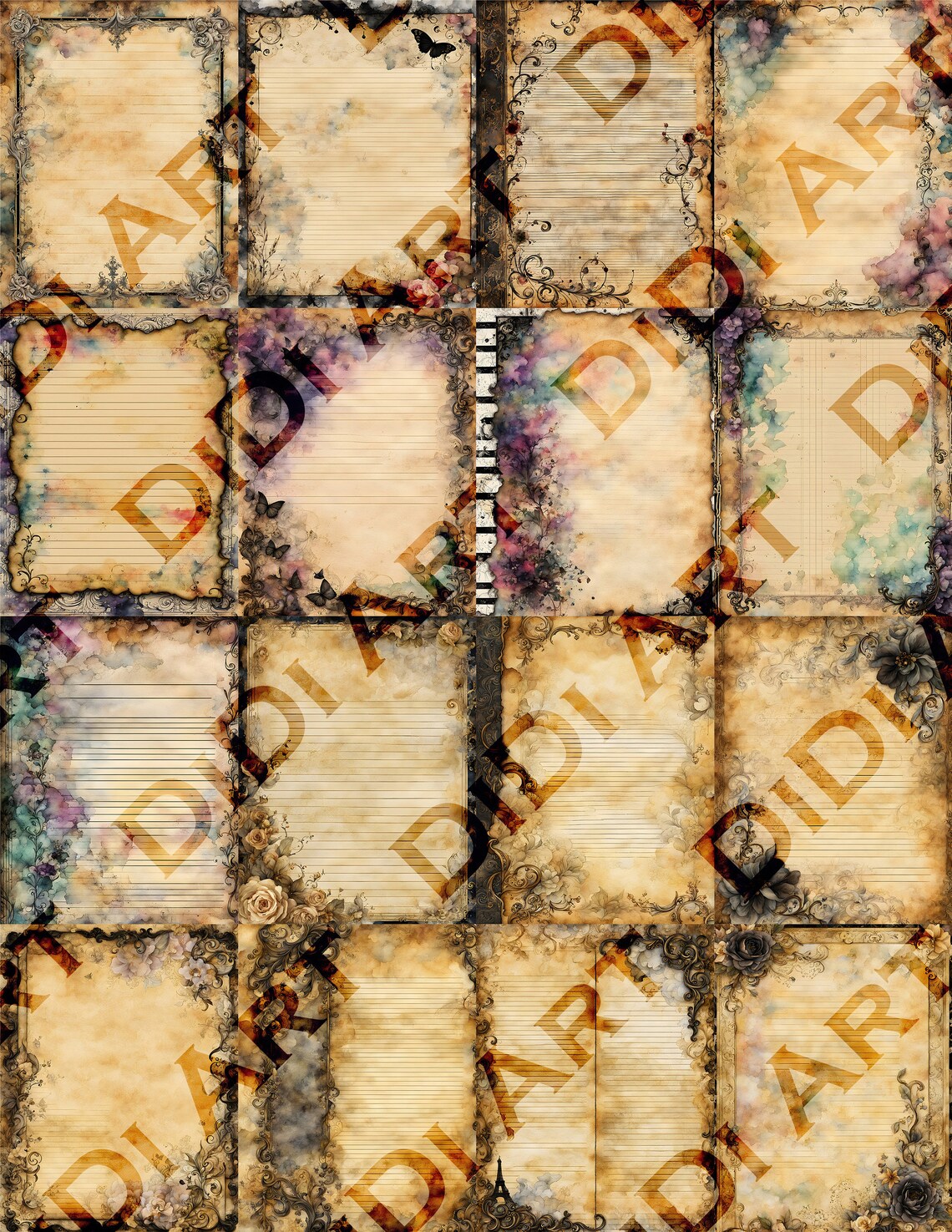 Gothic Lined Junk Journal Pages - Vintage Journal Page - Printable ...