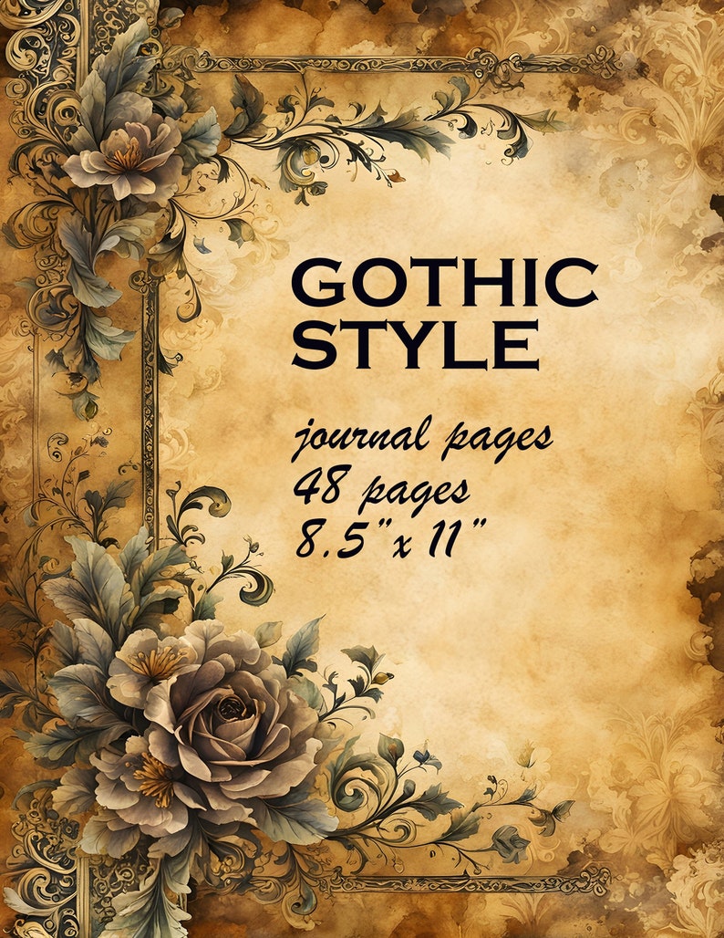 Gothic Plain Junk Journal Pages Vintage Journal Page Printable Paper 48 Large Jpeg Images 8.5x11 image 1