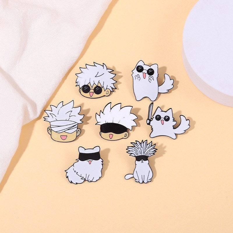 Cartoon Anime Enamel Pin Jujutsu Kaisen Cute White Cat Character Badges  Clothes Button Lapel Pins Jewelry Accessories Gifts