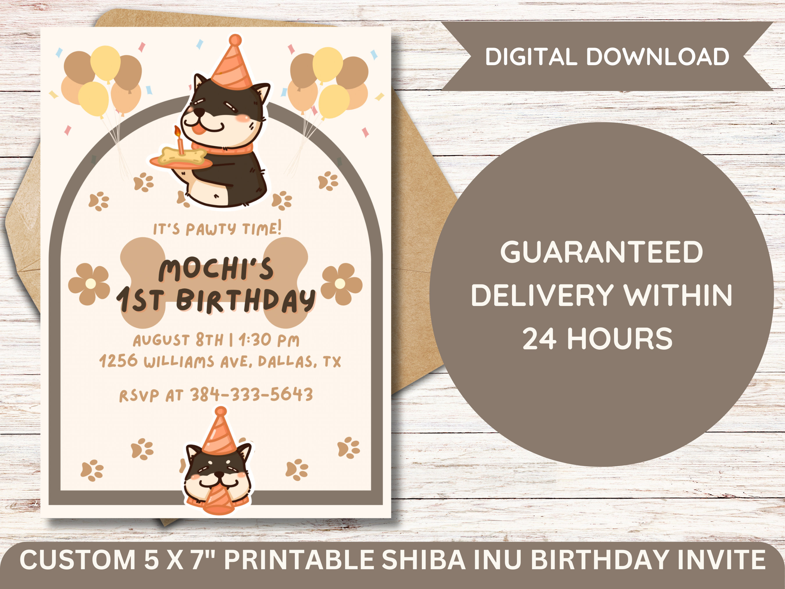 Custom Shiba Inu Dog Birthday Invitation (digital Download)
