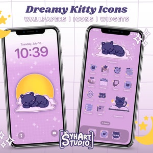 Cute Black Cat Icons | Dreamy Aesthetic iOS App Icons | Cute Cat Wallpapers | Purple Phone Theme | Widgets for iPhone or Android |