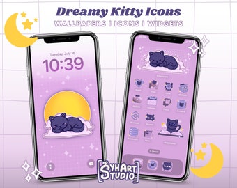 Verträumtes Kitty Telefon Thema | Lila App Icons, Wallpapers & Widgets (Digitaler Download)