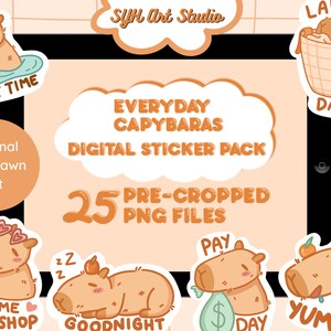 Capybara Digital Stickers | Cute Digital Planner Stickers | PNG Pre-Cropped Stickers GoodNotes | Animal Journal Stickers | Orange Stickers