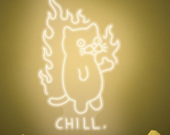 Chill Cat LED Neon Sign – Funny Meme Wall Decor