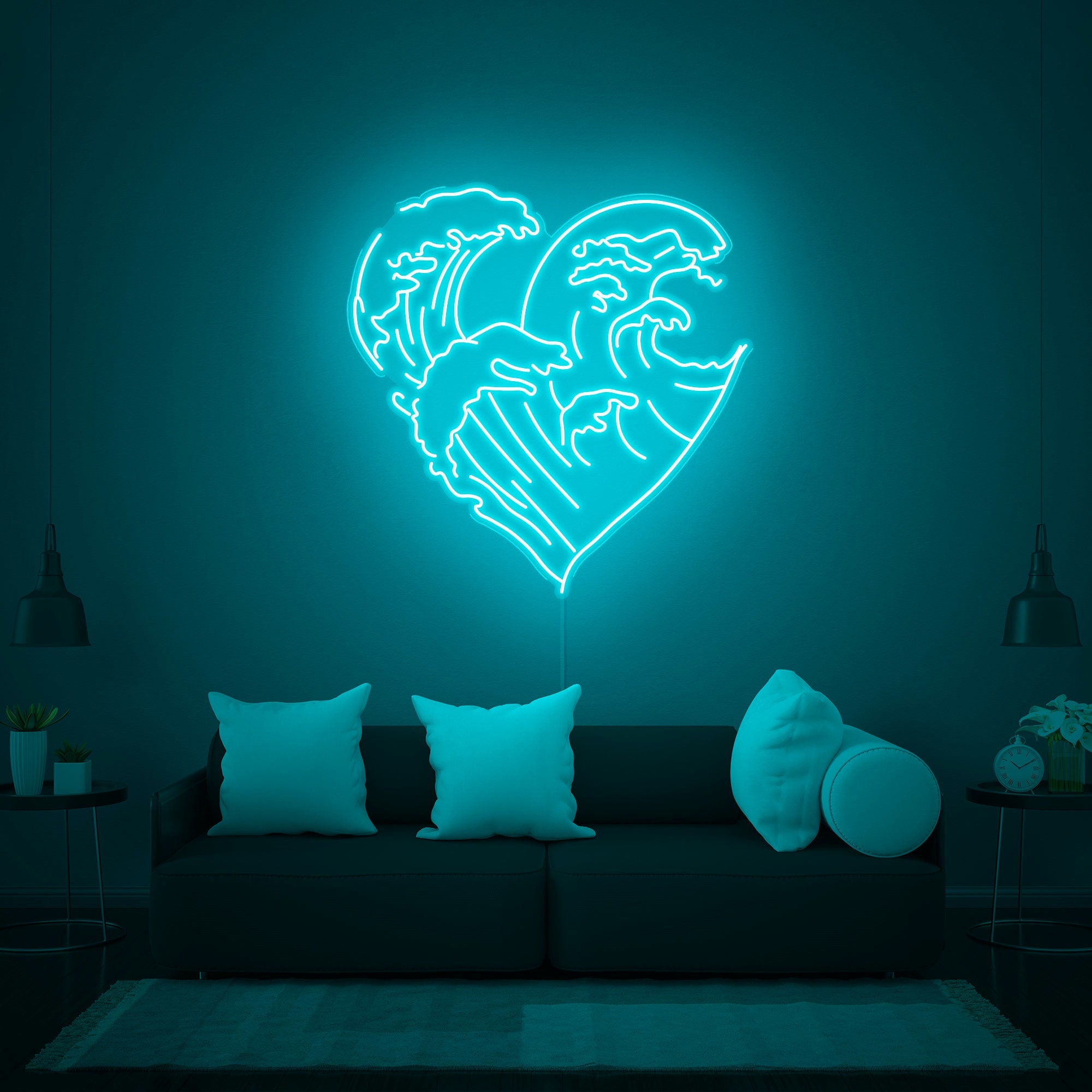 Ocean Waves Heart LED Neon Sign - Wall Decor - Etsy