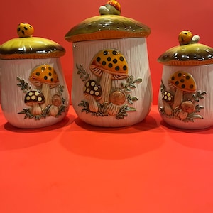 Vintage Merry Mushroom 1978 Sears Roebuck Canisters
