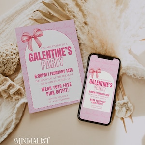 Galentines Day Invitation, Galentines Day Invite, Retro Galentines Day, Valentines Party Invite, Girls Night Editable Template