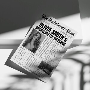 Plantilla de itinerario de despedida de soltera con periódico, planificador editable de Canva (descarga digital)