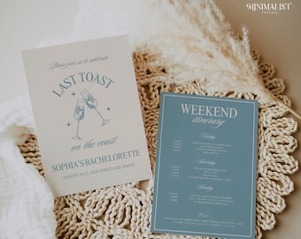 Coastal Bachelorette Invitation and Itinerary Template (Canva)