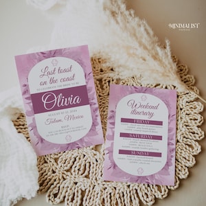 Last Toast on the Coast Bachelorette Invitation and Itinerary Template, Coastal Grandma, Beach Bachelorette Canva Template