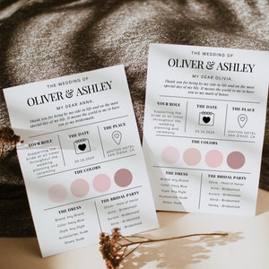 Bridesmaid Info Card Template, Editable Bridal Party Info Card, Modern Minimalist Bridesmaid Information Card, Bridesmaid Proposal Card