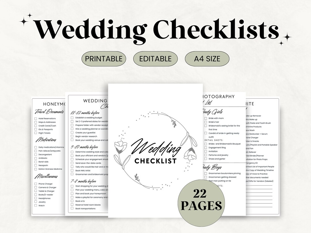22 Page Wedding Checklists, Printable Wedding Planning Checklist, Wedding Checklist Template ...