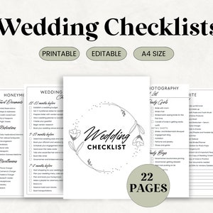 22 Page Wedding Checklists, Printable Wedding Planning Checklist, Wedding Checklist Template, Wedding Planner Template