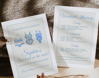 Coastal Bachelorette Itinerary Template, Beach Party (Digital Download)