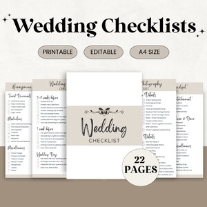 22 Page Wedding Checklists Template, Printable Wedding Planning Checklist, Wedding Checklist Canva Template, Wedding Planner Template