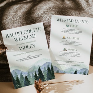Camp Bachelorette Itinerary Template, Wild in the Woods Bachelorette Planner, Camping Bachelorette Canva Template
