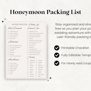 Honeymoon Packing List, Printable Honeymoon Checklist Printable, Newly ...