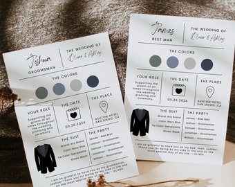 Plantilla de tarjeta de información para padrinos de boda, detalles de la fiesta (Canva)