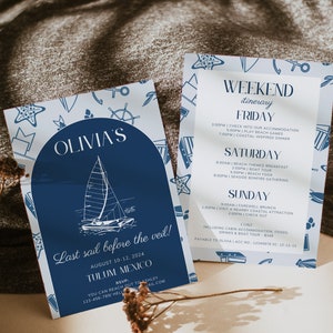 Coastal Bachelorette Invitation and Itinerary Template, Last Toast on the Coast, Coastal Grandma, Beach Bachelorette, Canva Template