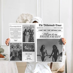 Bridesmaid Proposal Newspaper Bouquet, Canva Bridesmaid Newspaper Flower Wrap, Newspaper Bridesmaid Proposal Card template