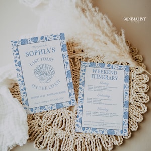 Coastal Bachelorette Invitation and Itinerary Template, Coastal Grandma Bach, Beach Bachelorette, Last Toast on the Coast, Coastal Cowgirl