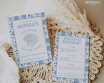 Coastal Bachelorette Invitation Template, Beach Itinerary (Digital Download)