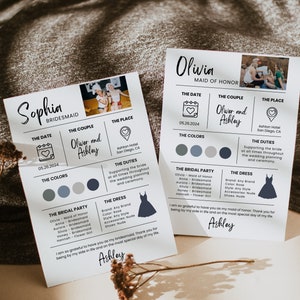 Bridesmaid Info Card Canva Template, Bridal Party Info Card, Bridesmaid Information Card, Maid of Honor Proposal