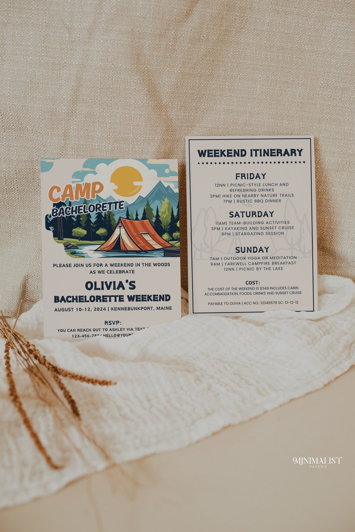 Camp Bachelorette Weekend Itinerary Template, Wild in the Woods