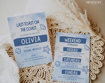Coastal Bachelorette Invitation Template, Beach Itinerary (Canva)