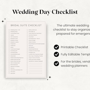 Editable Wedding Day Checklist Bridal Suite Checklist Template Wedding ...