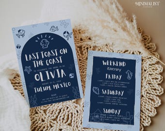 Coastal Bachelorette Invitation Template, Beach Itinerary (Canva)