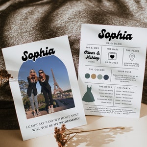 Bridesmaid Info Card, Canva Template, Bridal Party Info Card, Bridesmaid Information Card, Modern, Boho Wedding, Bridesmaids Proposal