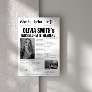 Wedding Newspaper Bachelorette Itinerary Template, Bachelorette Weekend Planner, Editable Canva Template, Bachelorette Party Itinerary