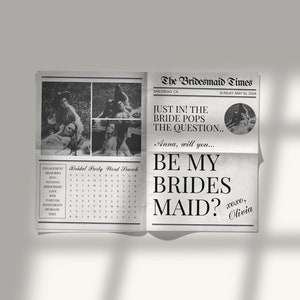 Bridesmaid Proposal Newspaper Bouquet Wrap Template, Maid of Honor Proposal, Bridal Party Proposal, Bridesmaids Info Card, Canva Template