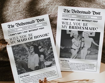 Newspaper Bridesmaid Proposal Card, Photo Template (Digital Download)