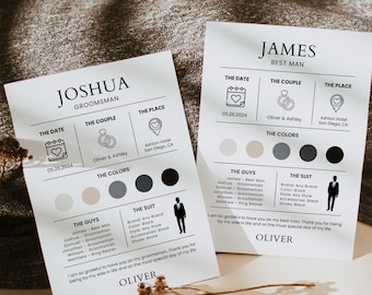 Plantilla de tarjeta de información para padrinos de boda, Canva minimalista para bodas (descarga digital)