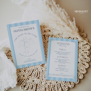 Coastal Bachelorette Invitation and Itinerary Template, Coastal Grandma, Beach Bachelorette, Last Toast on the Coast Canva Template