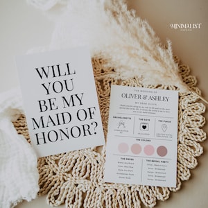 Bridesmaid Proposal Template, Bridesmaid Info Card, Proposal Card Template, Will You Be My Bridesmaid, Maid of Honor Card, Wedding Template