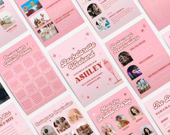 Retro Bachelorette Weekend Planner, Editable Itinerary Canva (Digital Download)