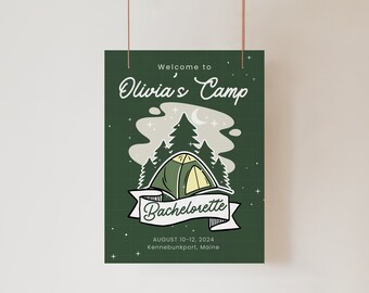 Bachelorette Welcome Sign For Camp Bachelorette Party, Custom Bachelorette Decor, Camping Bachelorette Wedding Sign, Editable Canva Template