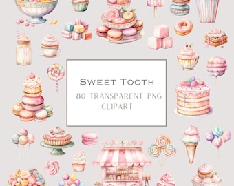 Watercolor Dessert Clipart: Candy & Sweets Illustrations (Digital Art)