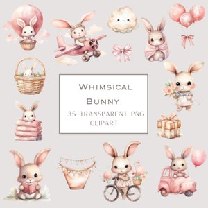 Aquarell Hase Clipart für Mädchen, Aquarell niedlichen rosa Baby-Dusche Clipart, Baby rosa Häschen Clipart, Vintage Boho Häschen, Mädchen-Kinderzimmer-Dekor